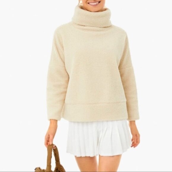 Tuckernuck Sweaters - Tuckernuck Rollins Funnel Neck Teddy Tan Fleece Pullover, Size L